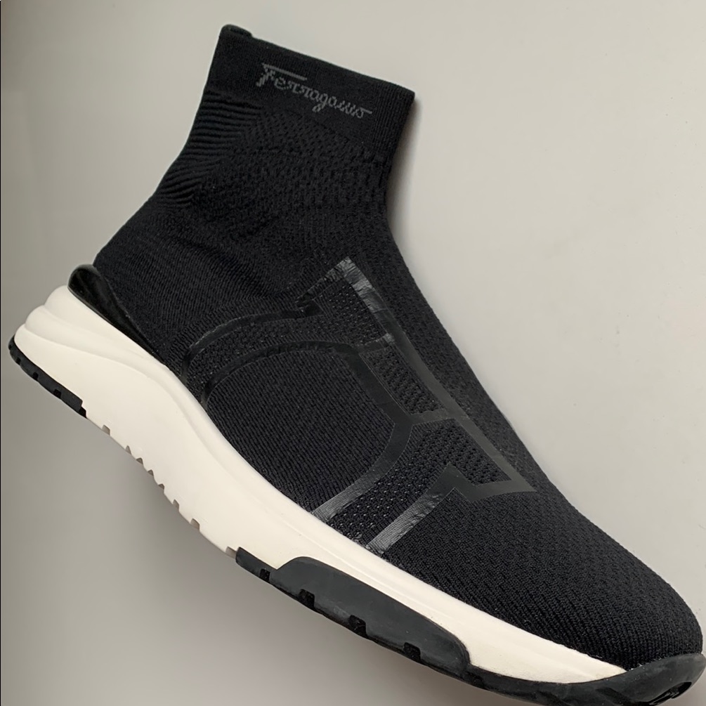 Salvatore Ferragamo Soft Knit Black High-Top Sneaker